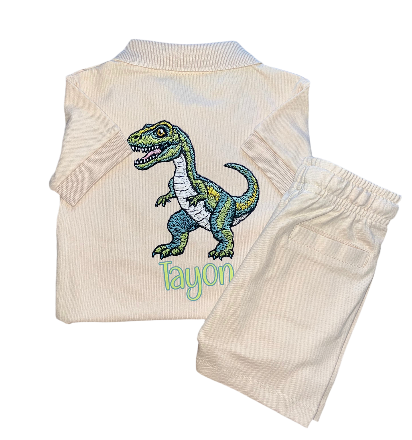 - Polo Zip Up Shorts Set - Dinosaur